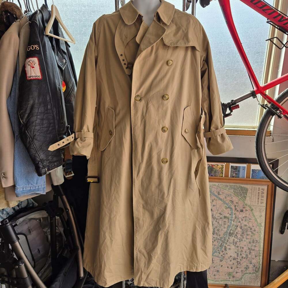 Bradley Jons For Gruner & Co Trench Coat Plaid Lined Khaki Vintage